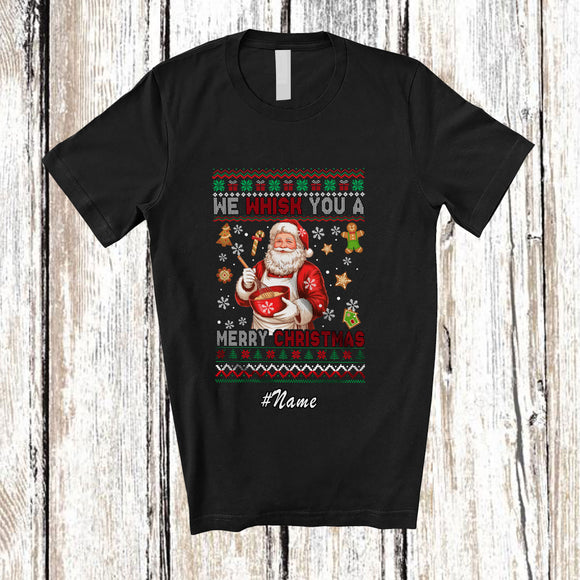 MacnyStore - Personalized Custom Name Whisk You Merry Christmas; Joyful Sweater Santa Baking Lunch Lady Chef T-Shirt