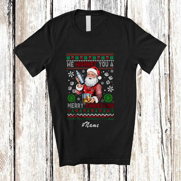 MacnyStore - Personalized Custom Name Wishkey You A Merry Christmas; Joyful Sweater Santa Bartender Group T-Shirt