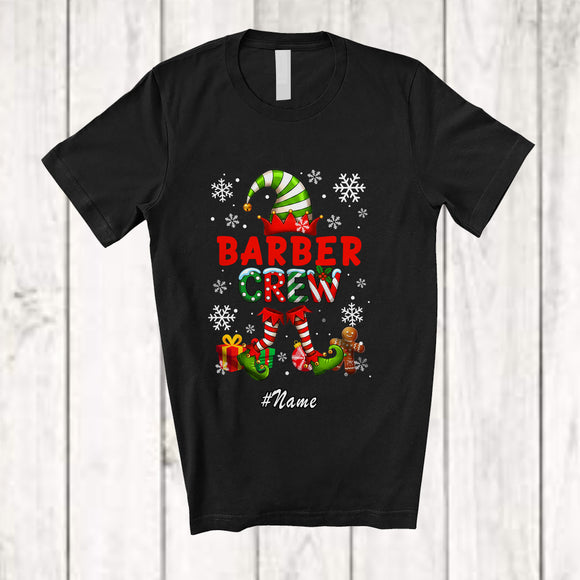 MacnyStore - Personalized Custom Name Barber Crew; Adorable Christmas Elf Snow; Jobs Careers Proud T-Shirt