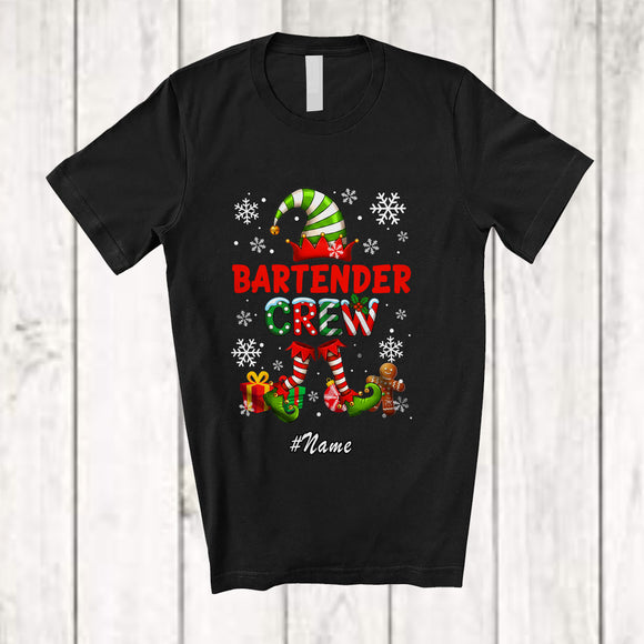 MacnyStore - Personalized Custom Name Bartender Crew; Adorable Christmas Elf Snow; Jobs Careers Proud T-Shirt