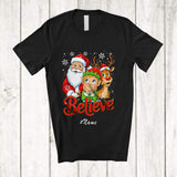 MacnyStore - Personalized Custom Name Believe; Adorable Christmas Santa Elf Reindeer Group; Pajama Family T-Shirt