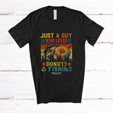 MacnyStore - Personalized Custom Name Guy Who Loves Donuts & Fishing; Joyful Vintage Retro Food T-Shirt