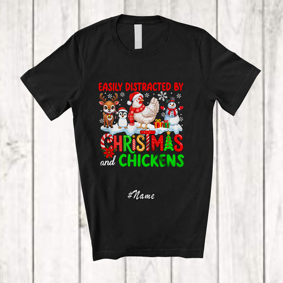MacnyStore - Personalized Custom Name Distracted By Christmas Chickens; Lovely Snowman Penguin Reindeer T-Shirt