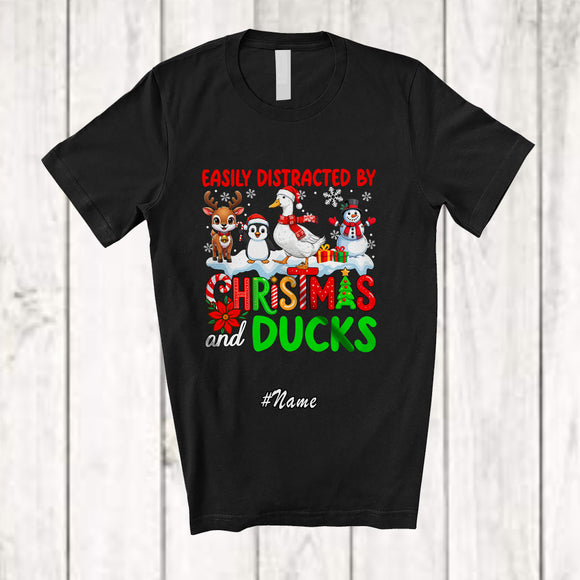 MacnyStore - Personalized Custom Name Distracted By Christmas Ducks; Lovely Snowman Penguin Reindeer T-Shirt