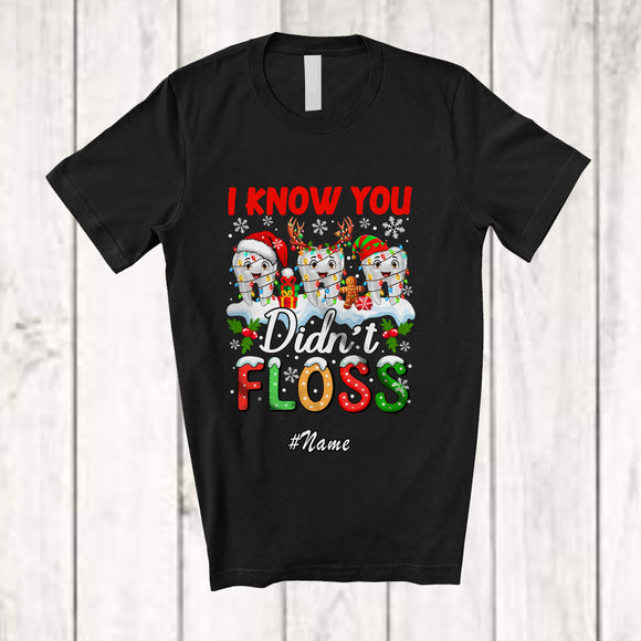 MacnyStore - Personalized Custom Name I Know You Didn't Floss; Amusing Three Tooth; X-mas Dentist Dental T-Shirt