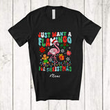 MacnyStore - Personalized Custom Name Just Want A Flamingo For Christmas; Lovely Santa Flamingo Family T-Shirt