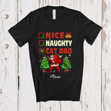 MacnyStore - Personalized Custom Name Nice Naughty Cat Dad; Lovely Christmas Trees Dabbing Santa T-Shirt