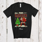 MacnyStore - Personalized Custom Name Team Barber; Cheerful Christmas Tree Red Plaid Dabbing Santa Group T-Shirt