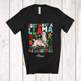 MacnyStore - Personalized Custom Name Just Want A Llama For Christmas; Lovely Santa Llama Farmer Family T-Shirt