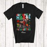 MacnyStore - Personalized Custom Name Just Want A Moose For Christmas; Lovely Santa Moose Family Group T-Shirt