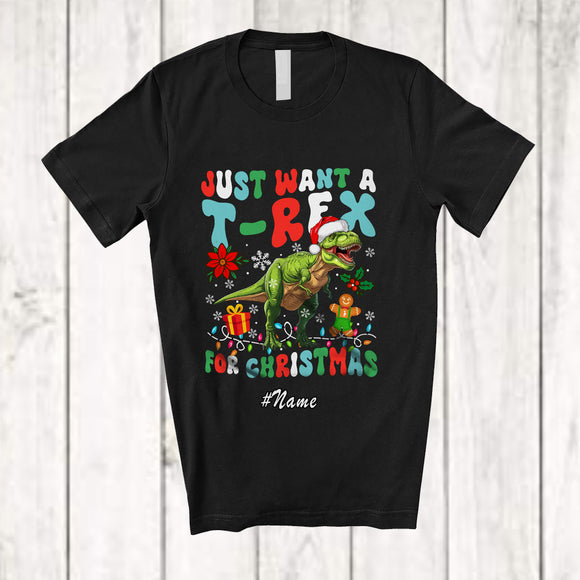 MacnyStore - Personalized Custom Name Just Want A T-Rex For Christmas; Lovely Santa T-Rex Family Group T-Shirt