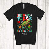 MacnyStore - Personalized Custom Name Just Want A T-Rex For Christmas; Lovely Santa T-Rex Family Group T-Shirt