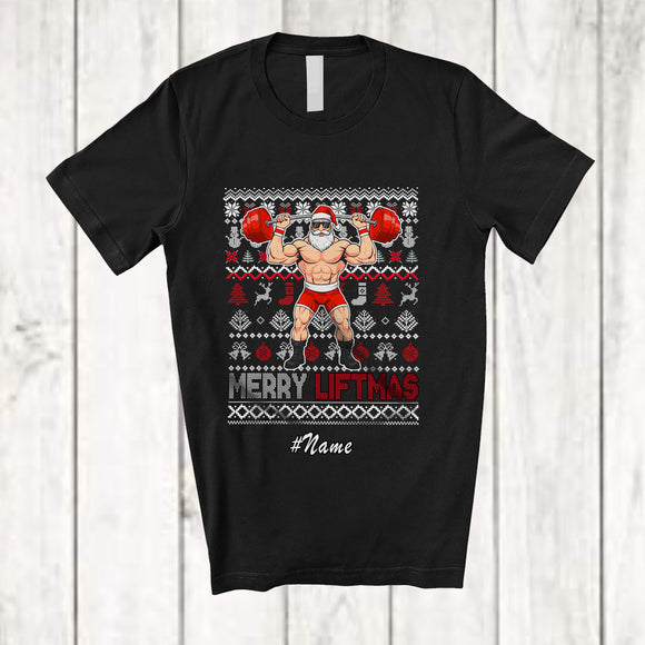 MacnyStore - Personalized Custom Name Merry Liftmas; Joyful Christmas Sweater Santa Weight Lifting Workout T-Shirt