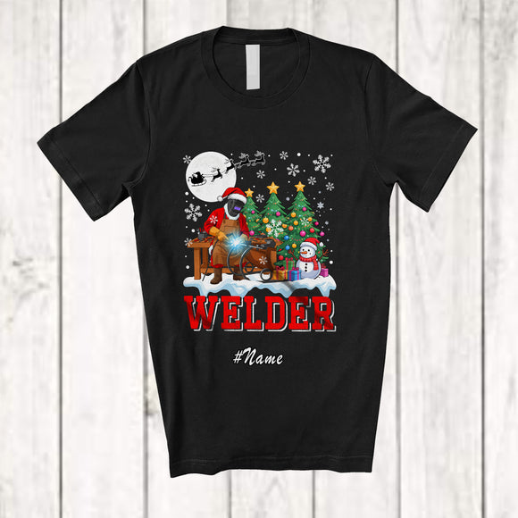 MacnyStore - Personalized Custom Name Welder With Christmas Tree Snowman; Awesome X-mas Jobs Proud T-Shirt