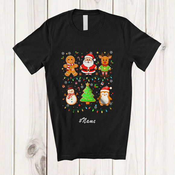 MacnyStore - Personalized Custom Name Santa Elf Reindeer Gingerbread; Lovely Christmas Collection Lights T-Shirt