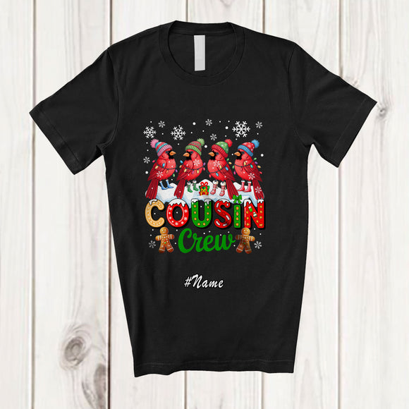 MacnyStore - Personalized Custom Name Cousin Crew; Lovely Christmas Lights Four Cardinal Bird X-mas T-Shirt