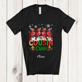 MacnyStore - Personalized Custom Name Cousin Crew; Lovely Christmas Lights Four Cardinal Bird X-mas T-Shirt