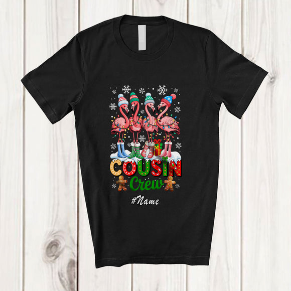 MacnyStore - Personalized Custom Name Cousin Crew; Lovely Christmas Lights Four Flamingo X-mas; Bird T-Shirt
