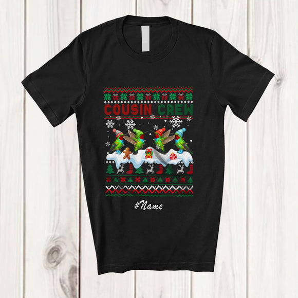 MacnyStore - Personalized Custom Name Cousin Crew; Lovely Christmas Lights Four Hummingbird Sweater; Bird T-Shirt