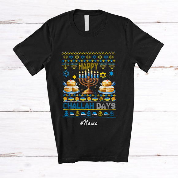 MacnyStore - Personalized Custom Name Happy Challah Days; Amazing Hanukkah Lights Sweater; Family T-Shirt
