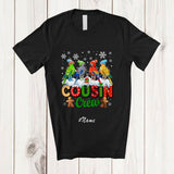 MacnyStore - Personalized Custom Name Cousin Crew; Lovely Christmas Lights Four Parrot X-mas; Bird T-Shirt