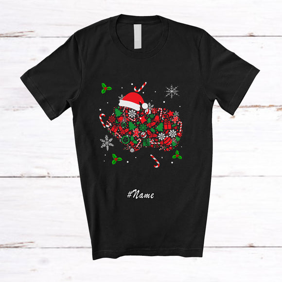 MacnyStore - Personalized Custom Name Christmas Collection Santa Guinea Pig Shape; Adorable X-mas Animal T-Shirt