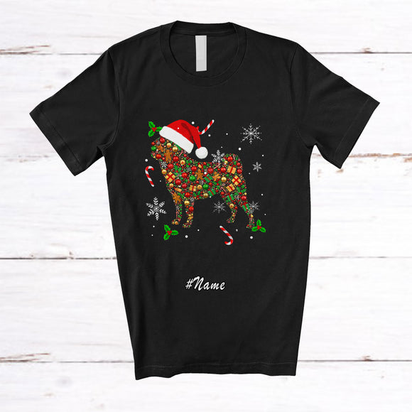 MacnyStore - Personalized Custom Name Christmas Collection Santa Pug Shape; Adorable X-mas Animal T-Shirt