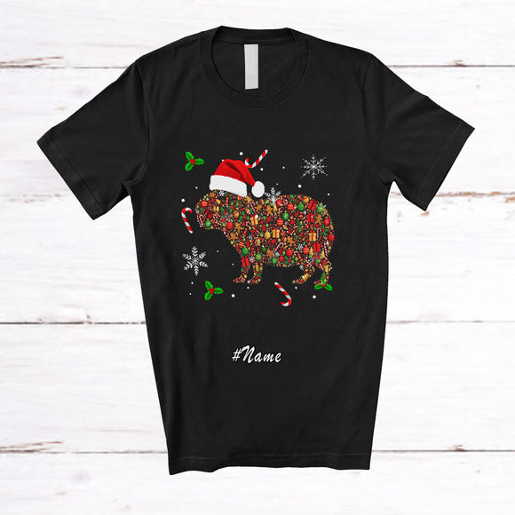 MacnyStore - Personalized Custom Name Christmas Collection Santa Capybara Shape; Adorable X-mas Animal T-Shirt