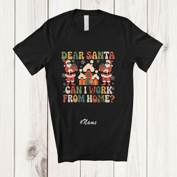 MacnyStore - Personalized Custom Name Can I Work From Home; Joyful Christmas Groovy Remote Working Santa T-Shirt