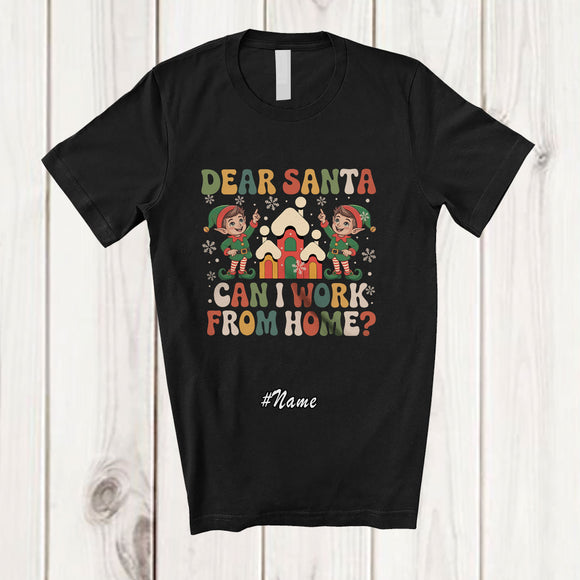 MacnyStore - Personalized Custom Name Santa I Work From Home; Joyful Christmas Groovy Remote Working Elf T-Shirt