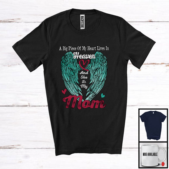MacnyStore - A Big Piece Of Heart Lives In Heaven, Lovely Memories Mom Proud, Mother's Day Family Group T-Shirt