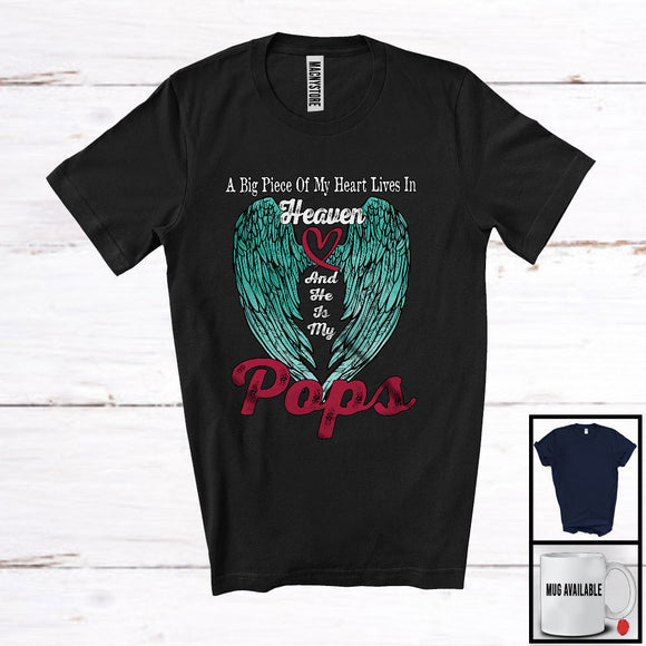 MacnyStore - A Big Piece Of Heart Lives In Heaven, Lovely Memories Pops Proud, Father's Day Family Group T-Shirt