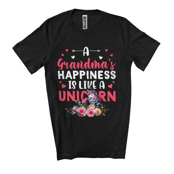 MacnyStore - A Grandma's Happiness Is Like A Unicorn, Lovely Mother's Day Flowers Unicorn Lover, Family Group T-Shirt