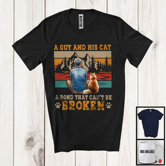 MacnyStore - A Guy And His Cat Bond Can't Be Broken, Cool Vintage Father's Day Kitten Owner, Family Group T-Shirt