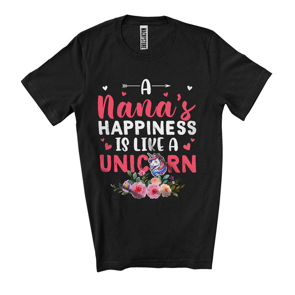 MacnyStore - A Nana's Happiness Is Like A Unicorn, Lovely Mother's Day Flowers Unicorn Lover, Family Group T-Shirt