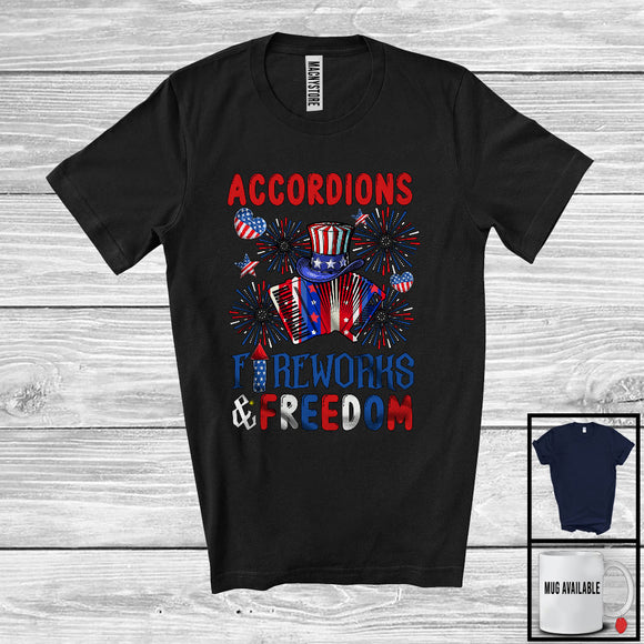 MacnyStore - Accordions Fireworks And Freedom, Proud 4th Of July American Flag Musical Instruments, Patriotic T-Shirt