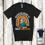 MacnyStore - Adventure Begins At Your Library, Adorable Otter Reading Book, Summer Leopard Rainbow T-Shirt
