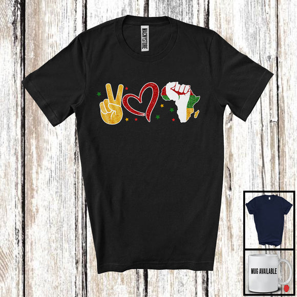 MacnyStore - African American Peace Hand Sign, Proud Juneteenth Black Melanin Heart, Afro Pride T-Shirt