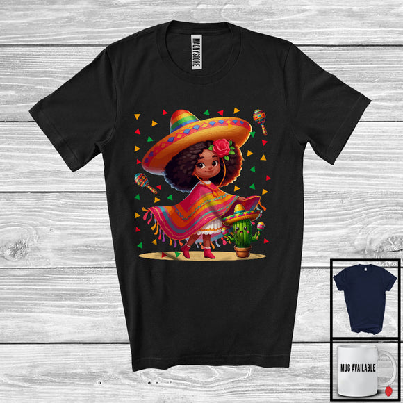 MacnyStore - Afro Girl Playing Ukulele, Adorable Cinco De Mayo Black African American, Mexican Sombrero T-Shirt