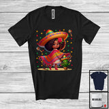 MacnyStore - Afro Girl Playing Ukulele, Adorable Cinco De Mayo Black African American, Mexican Sombrero T-Shirt