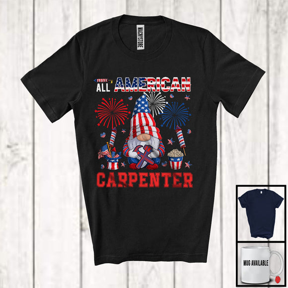 MacnyStore - All American Carpenter, Proud 4th Of July American Flag Gnomes, Fireworks Patriotic T-Shirt