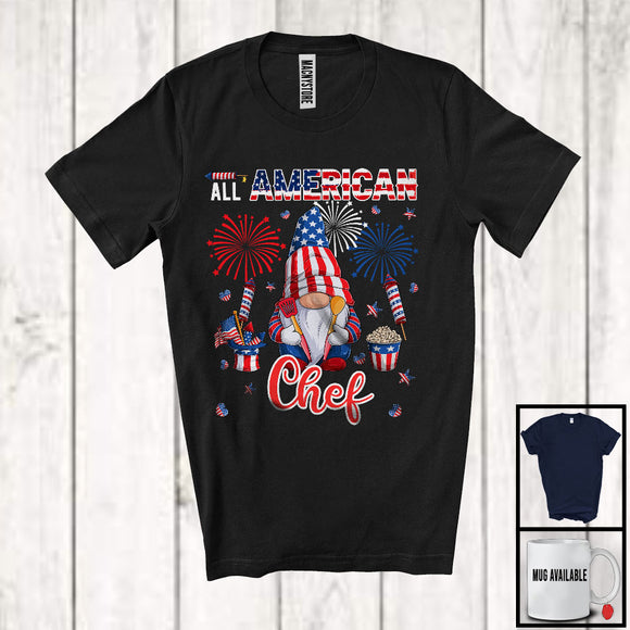 MacnyStore - All American Chef, Proud 4th Of July American Flag Gnomes, Fireworks Patriotic T-Shirt