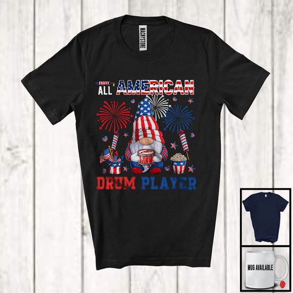 MacnyStore - All American Drum Player, Proud 4th Of July USA Flag Musical Instruments Gnomes, Patriotic T-Shirt