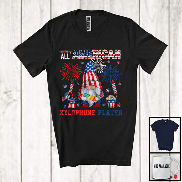 MacnyStore - All American Xylophone Player, Proud 4th Of July USA Flag Musical Instruments Gnomes, Patriotic T-Shirt