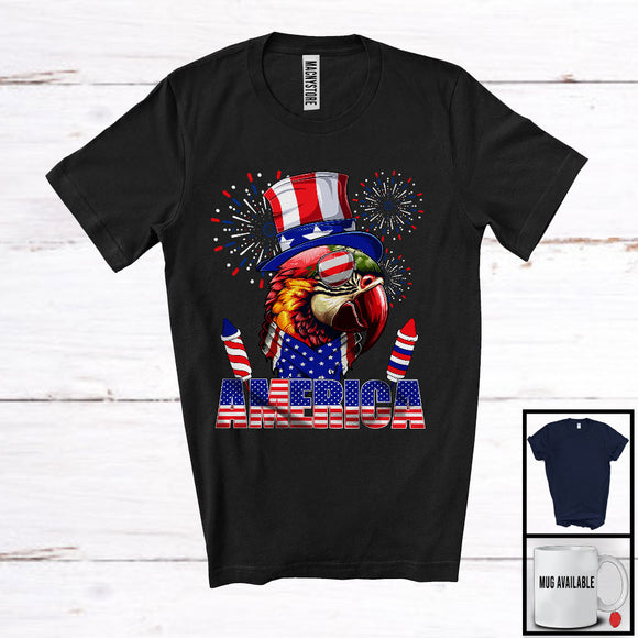 MacnyStore - America, Proud 4th Of July Parrot USA Flag Sunglasses, Bird Animal Lover Patriotic Group T-Shirt