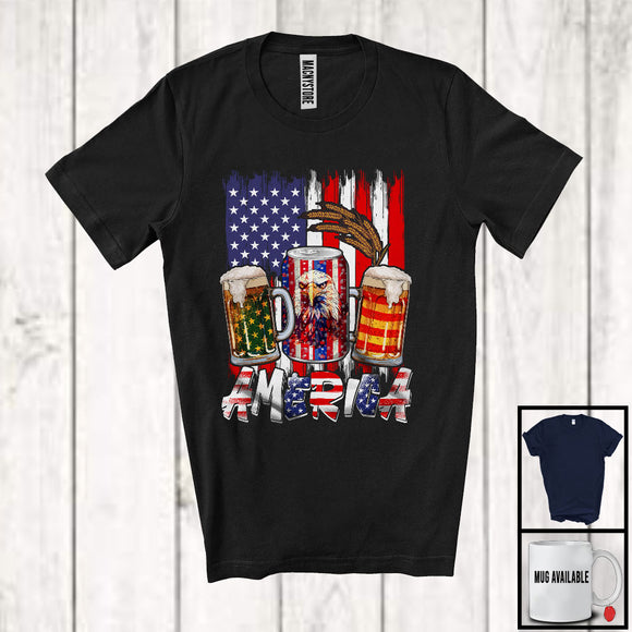 MacnyStore - America, Wonderful 4th Of July USA Flag Eagle Beer Drinking Lover, Patriotic Drunker Group T-Shirt