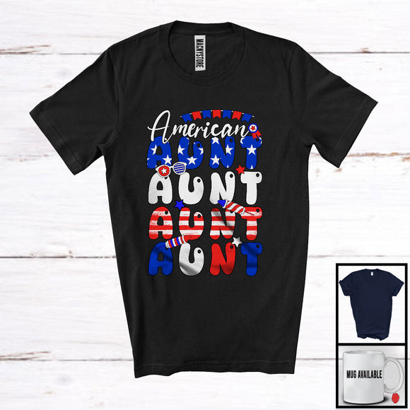MacnyStore - American Aunt, Proud 4th Of July Mother's Day American Flag, Patriotic Family Group T-Shirt