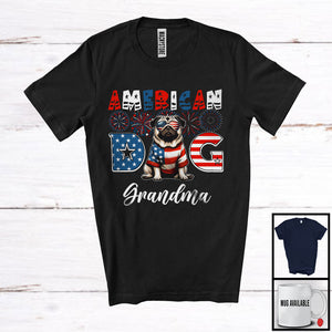 MacnyStore - American Dog Grandma, Humorous 4th Of July American Flag Pug, Fireworks Patriotic Family T-Shirt