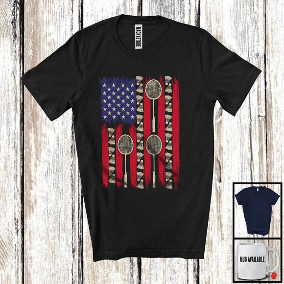 MacnyStore - American Flag Badminton, Proud 4th Of July USA Flag Sport Player Playing Team, Patriotic Group T-Shirt
