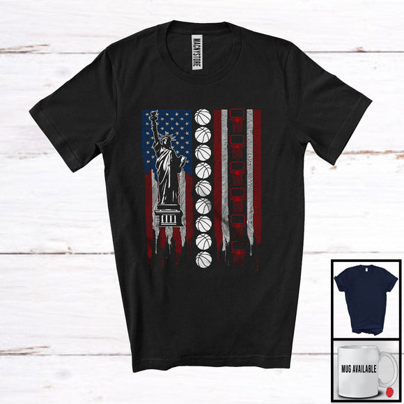 MacnyStore - American Flag Basketball, Amazing 4th Of July Patriotic Group, Sport Player Playing Team T-Shirt